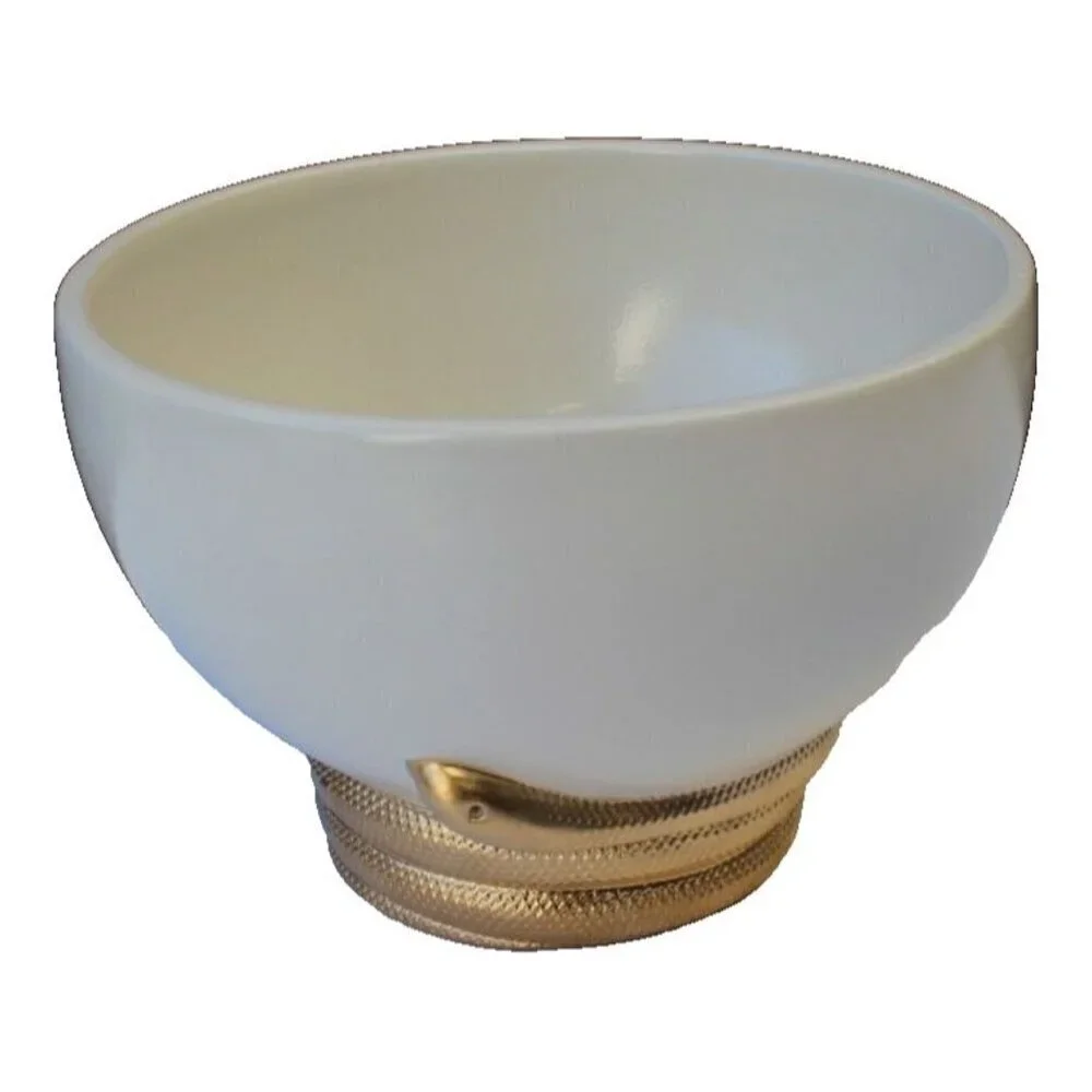 New Retro Gold / White Fruit Bowl W/ Snake Wrapping Base Kitchen Room Decor